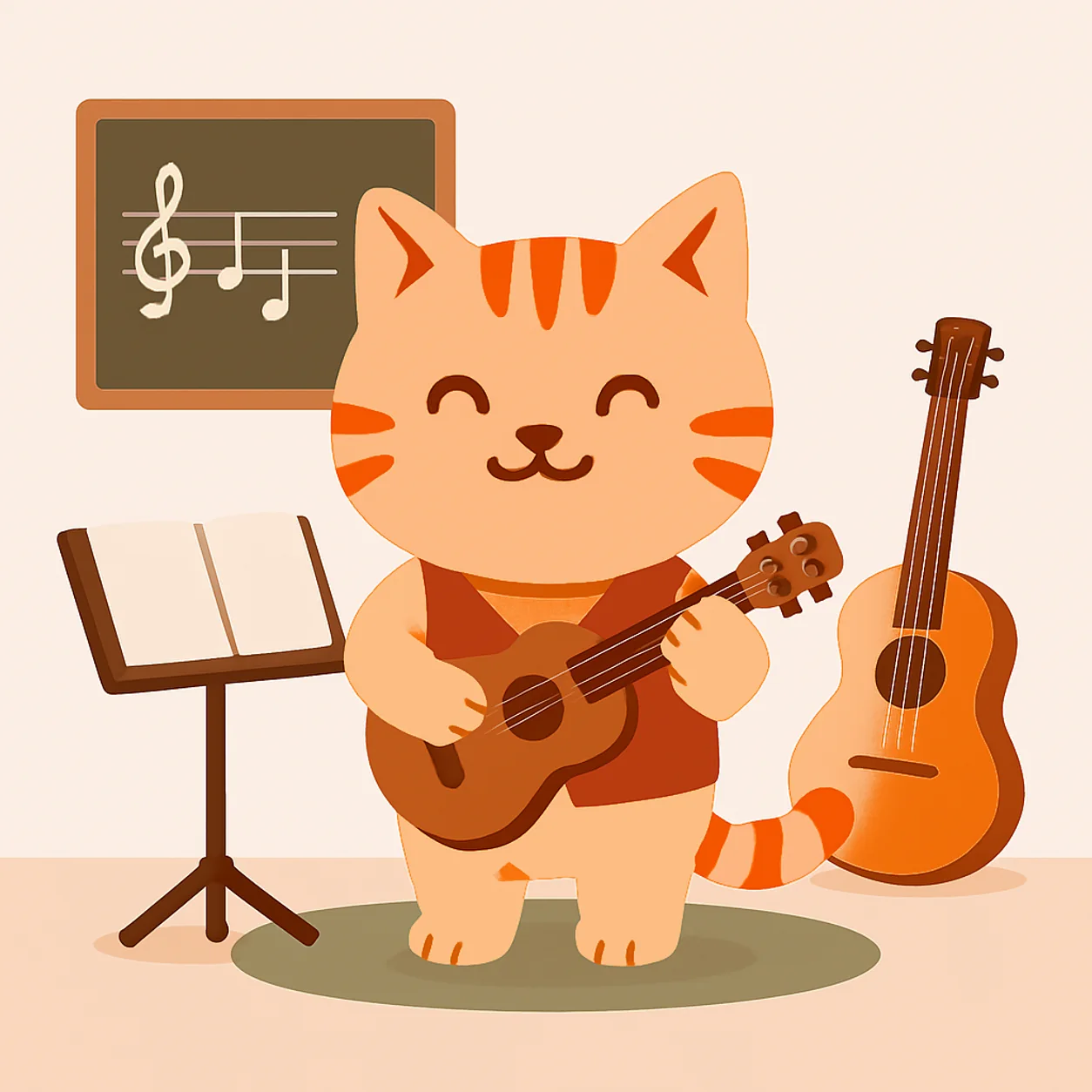 Benli trabajando en un negocio de clases de música