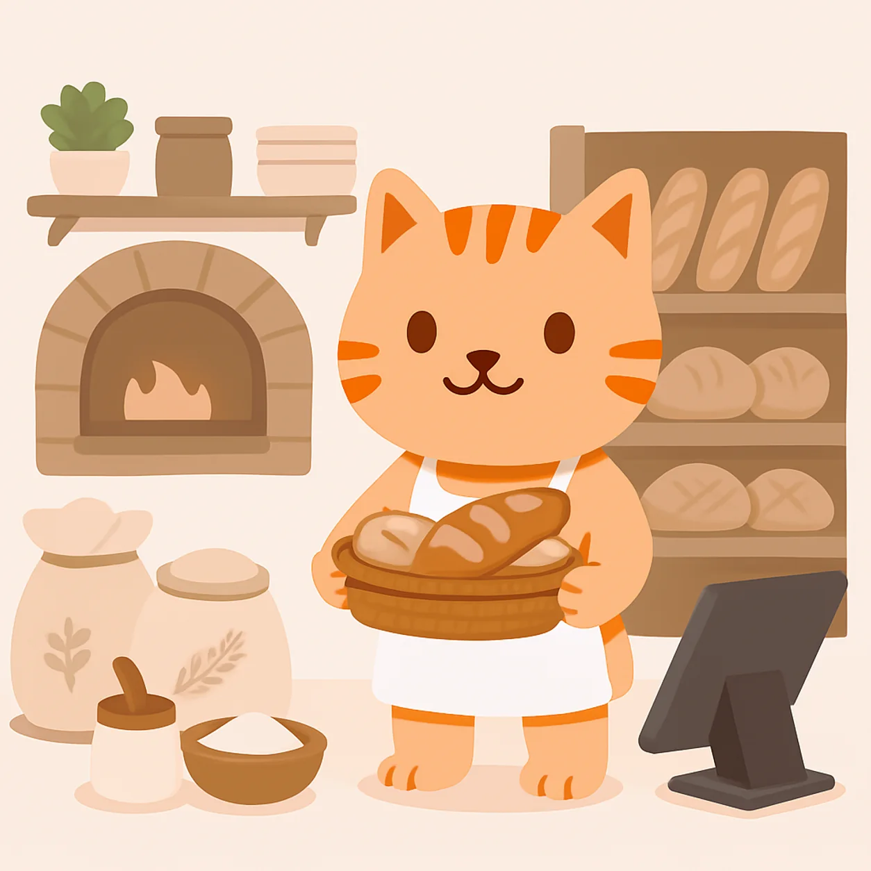 Benli trabajando en un negocio de panaderías